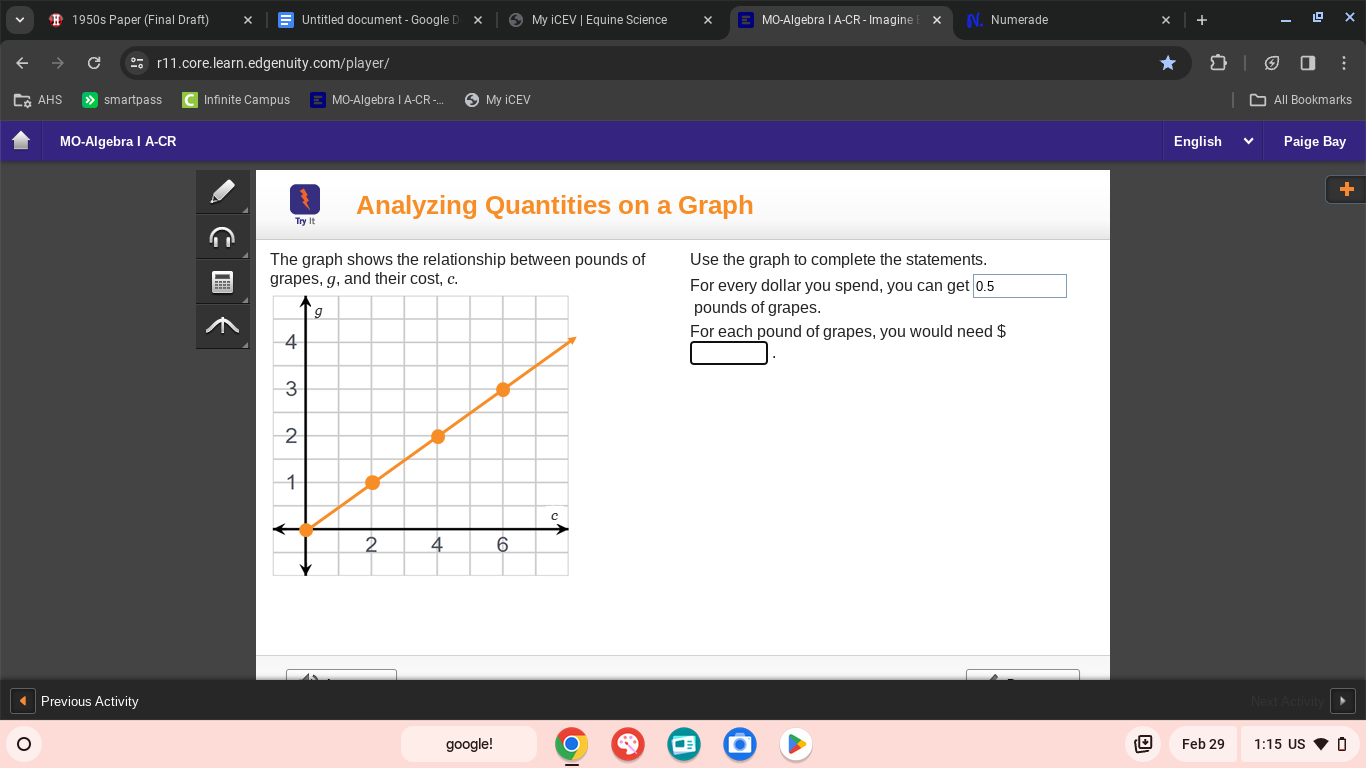 SOLVED MOAlgebra I ACR Analyzing Quantities on a Graph The graph