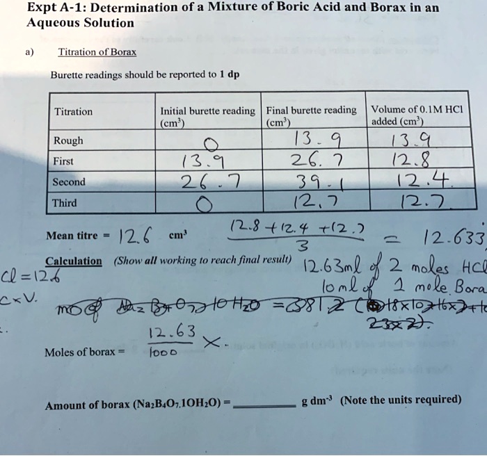 SOLVED Expt AI Determination of a Mixture of Boric Acid and Borax in