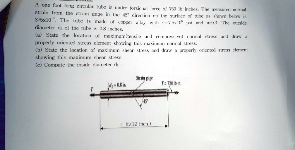 SOLVED: A one-foot-long circular tube is under torsional force of 750 ...