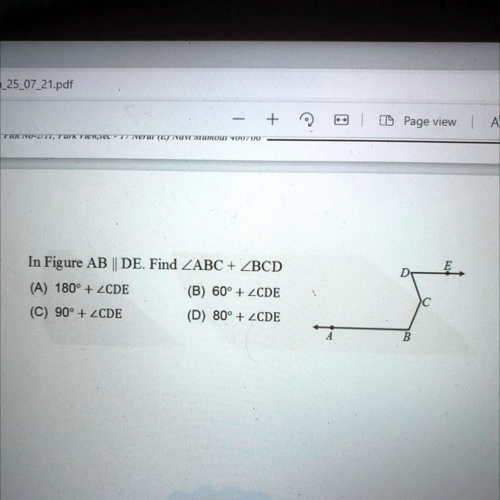 SOLVED: In figure AB || DE Find angle ABC + angle BCD