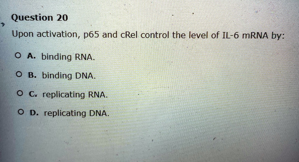 Question 20 Upon activation, p65 and cRel control the level of IL-6 ...
