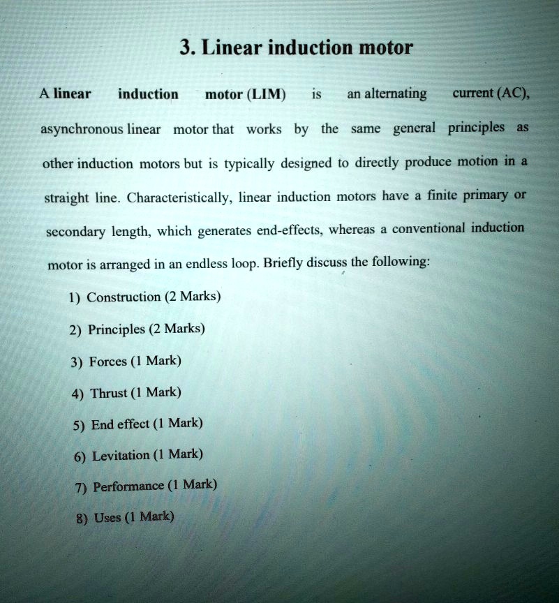 SOLVED A linear induction motor (LIM) is an alternating current (AC