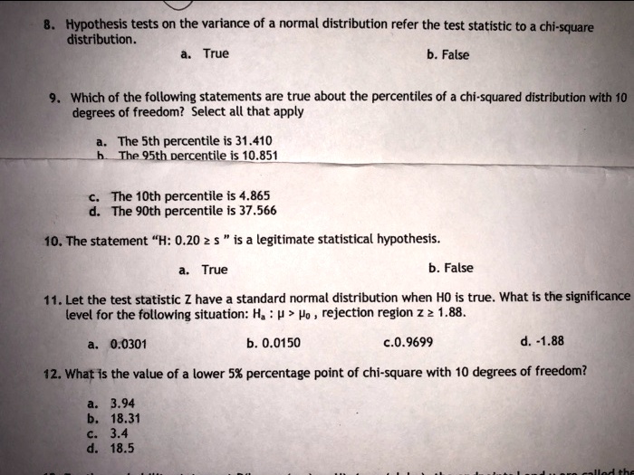 SOLVED: Hypothesis tests on the variance of a normal distribution refer ...