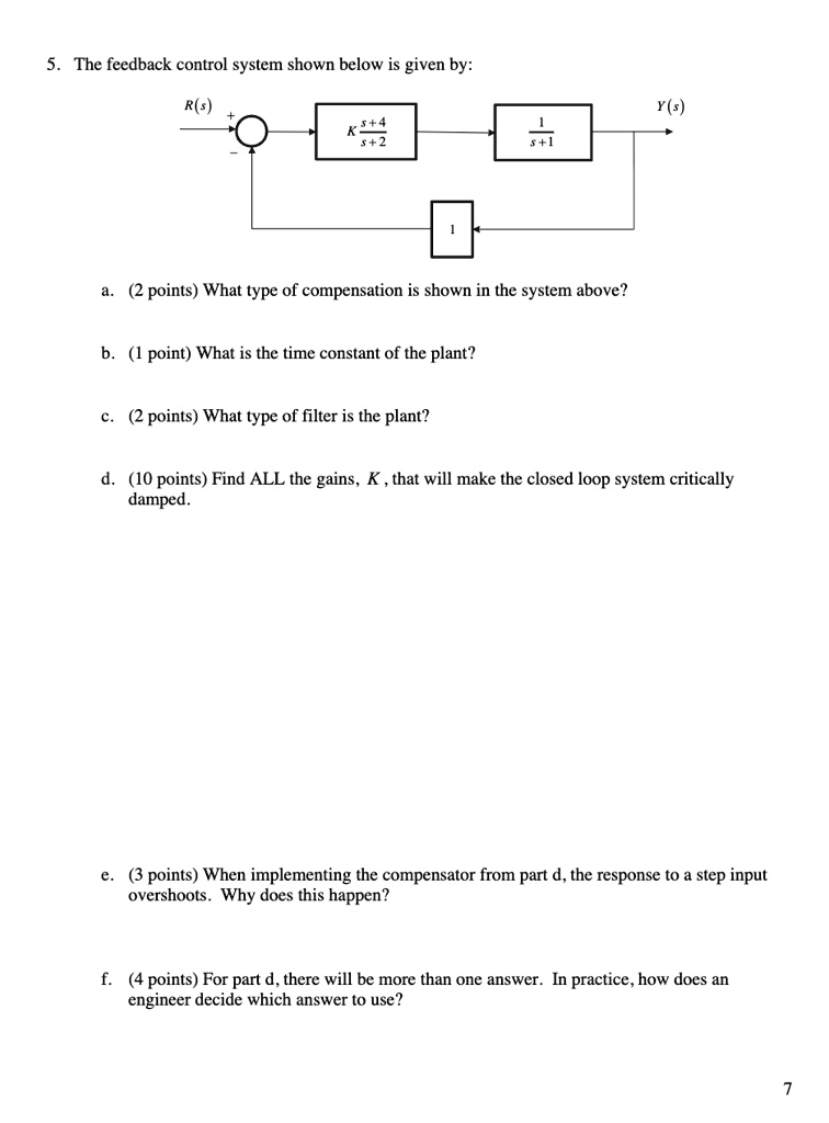 SOLVED: The feedback control system shown below is given by: R(s) Y(s ...