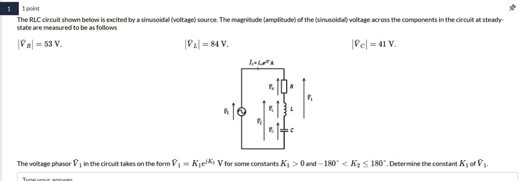 1 1 point The RLC circuit shown below is excited by a sinusoidal ...