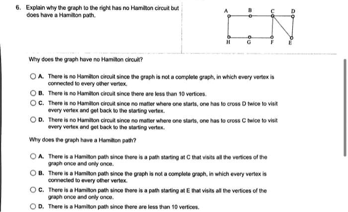 Explain why he graph ihe right hus no hamillan circull but...