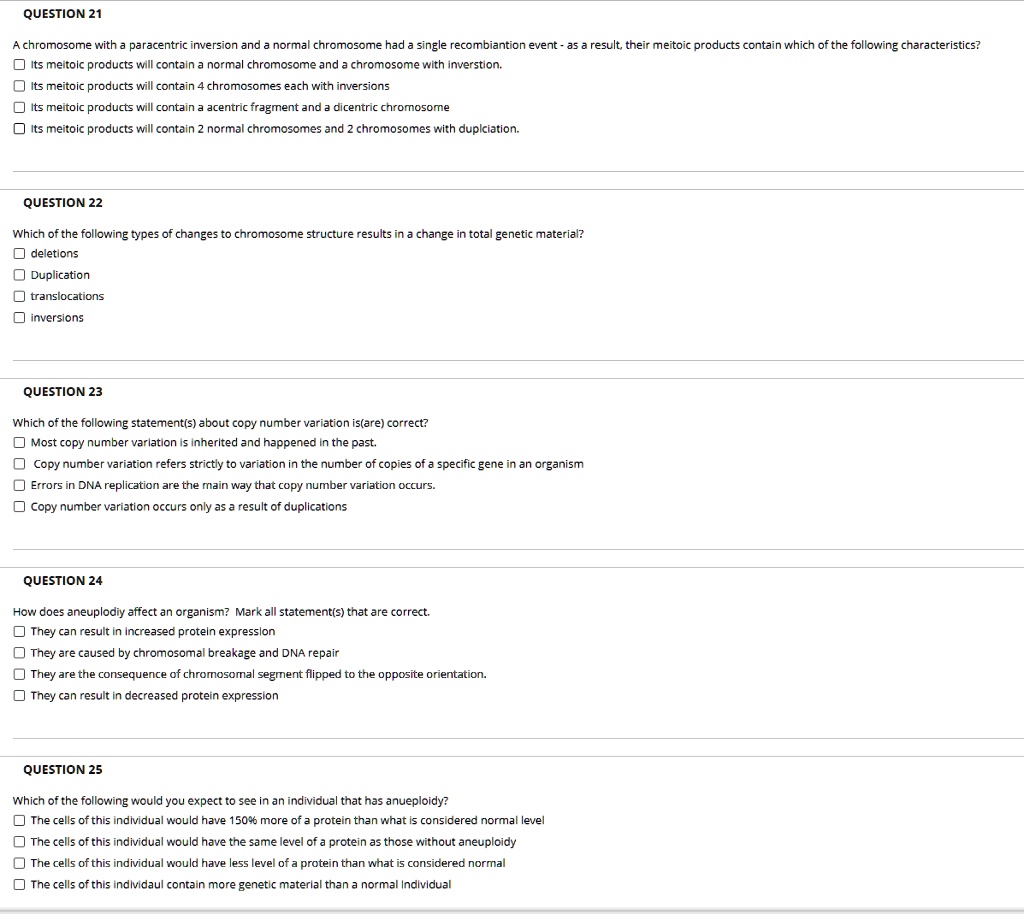 Paracentric Inversion Practice Questions SOLVED: QUESTION 21 chromosome with paracentric inversion and norma ...
