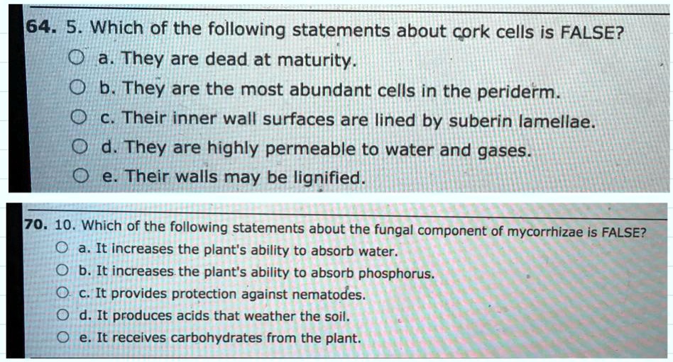 SOLVED 164. 5 Which of the following statements about cork cells is