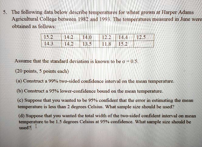 SOLVED: 5. The Following Data Below Describe Temperatures For Wheat ...