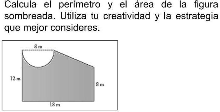 SOLVED: Calcula el perímetro y el área de la figura sombreada. Utiliza