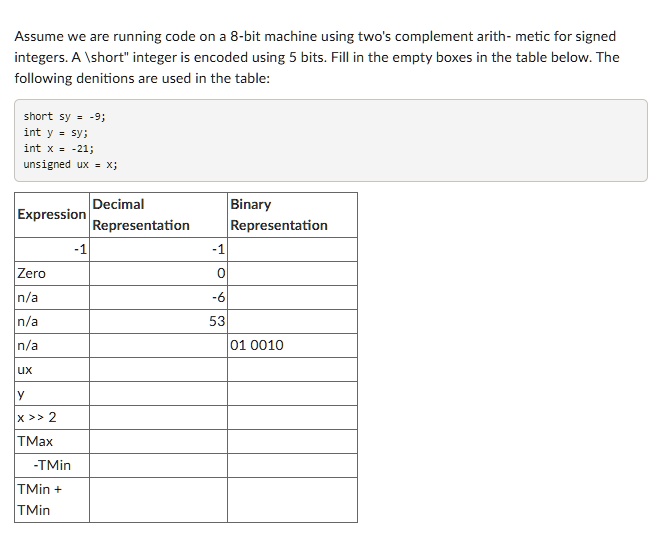 SOLVED: Assume we are running code on an 8-bit machine using two's ...