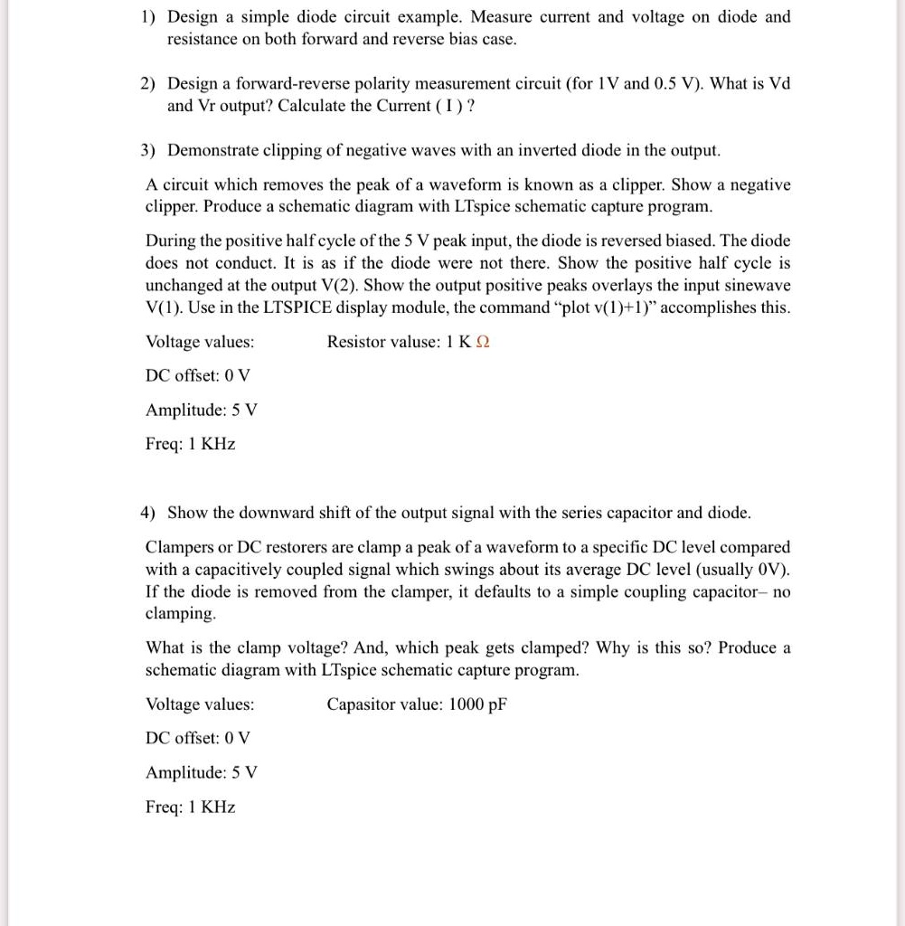 Solved: Texts: 1) Design A Simple Diode Circuit Example. Measure 