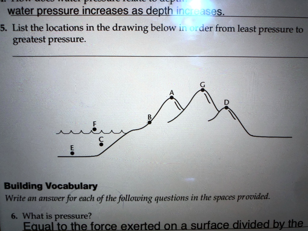 SOLVED 'List the location in order from lear to greatest pressure C f