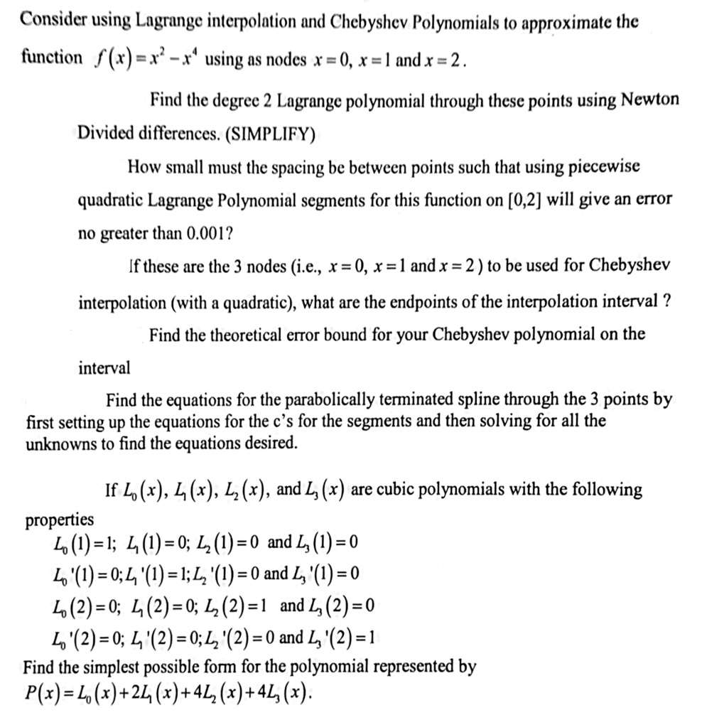 SOLVED: Consider using Lagrange interpolation and Chebyshev Polynomials ...