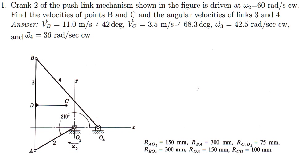 Crank 2 of the push-link mechanism shown in the figure is driven at ...