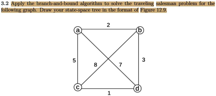 SOLVED: 3.2 Apply the branch-and-bound algorithm to solve the traveling ...