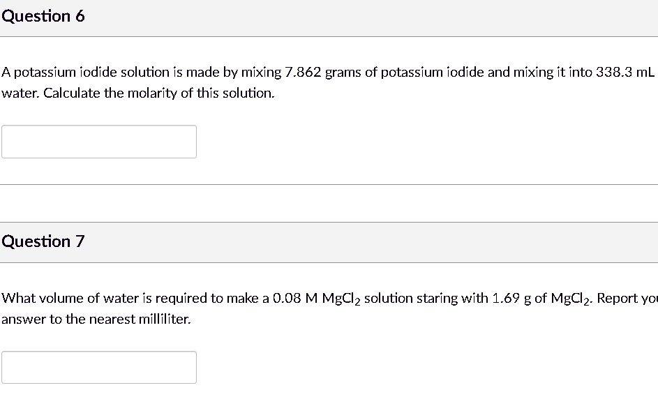 SOLVED A potassium iodide solution is made by mixing 7.862 grams of