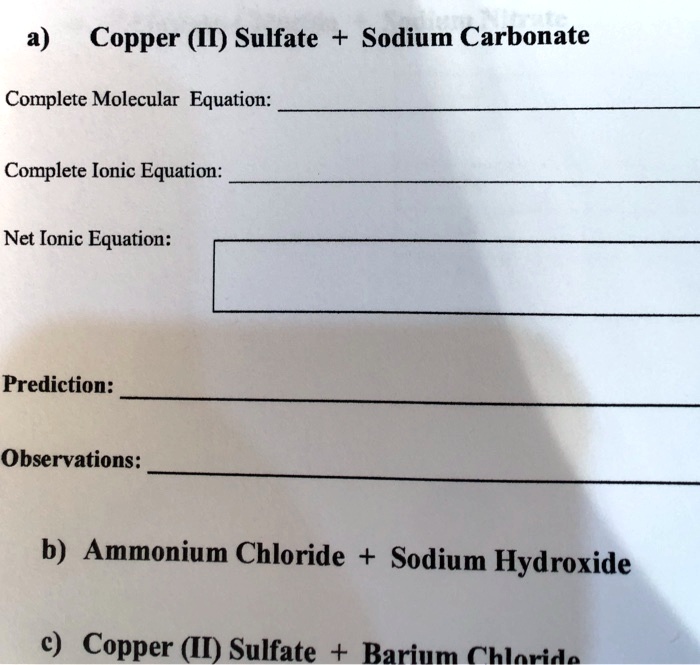 SOLVED 4) Copper (II) Sulfate Sodium Carbonate Complete Molecular