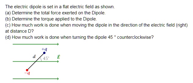 SOLVED: The electric dipole is set in a flat electric field as shown ...