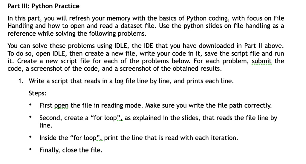 SOLVED: Part III: Python Practice In this part, you will refresh your ...