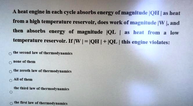 SOLVED: A Heat Engine In Each Cycle Absorbs Energy Of Magnitude (QH) As ...