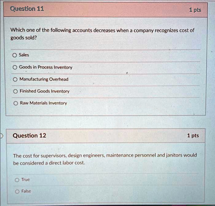 SOLVED Question 11 1pts Which one of the following accounts decreases when a company recognizes