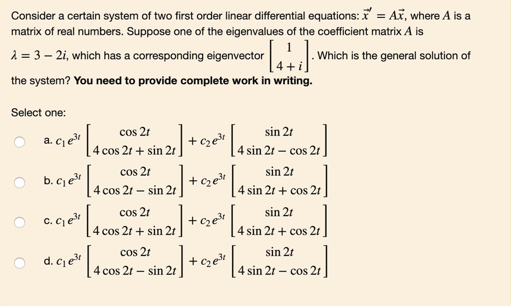 SOLVED: Consider A Certain System Of Two First-order Linear ...