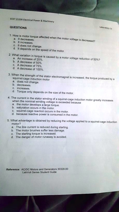 ECET 21200 Electrical Power Machinery QUESTIONS 1. How is motor torque ...