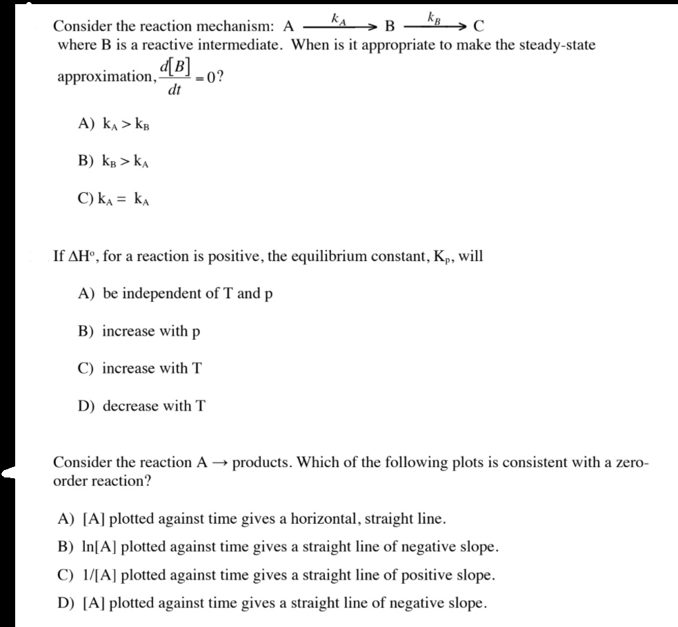 SOLVED: Consider The Reaction Mechanism: KA > B Kp > € Where B Is A ...