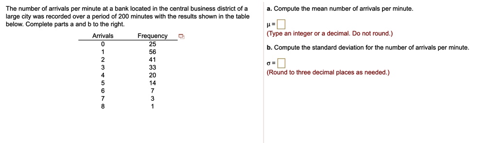 SOLVED: The number of arrivals per minute at a bank located in the ...