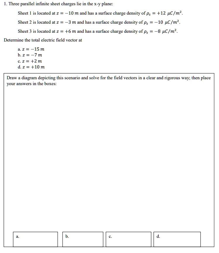 Three Parallel Infinite Sheet Charges Lie In The X-y Plane: Sheet 1 Is ...