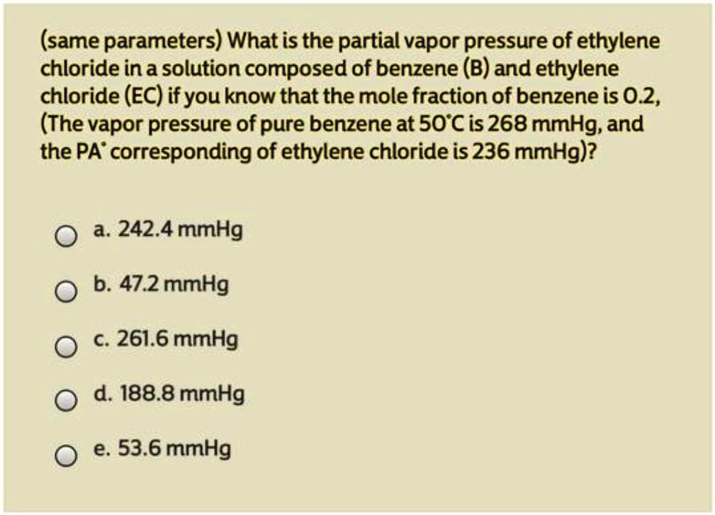 SOLVED same parameters What is the partial vapor pressure of