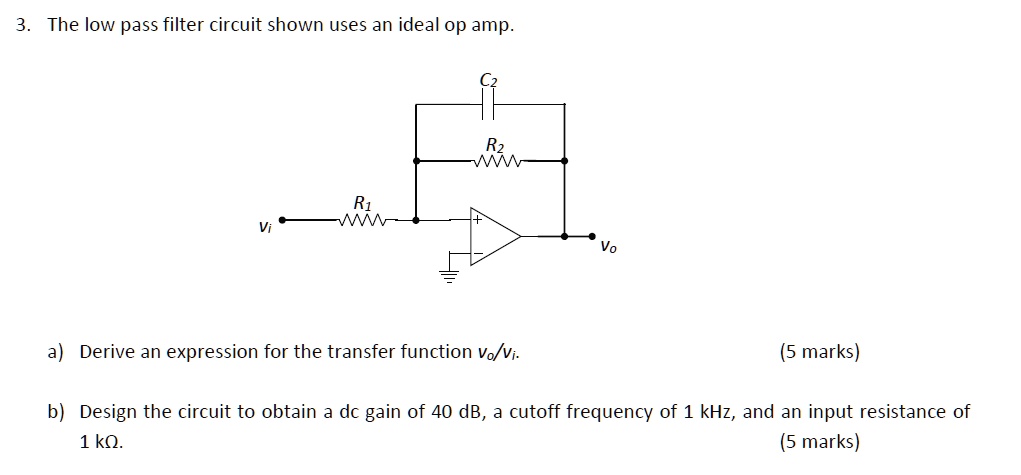 The low pass filter circuit shown uses an ideal op amp. R2 = MMM R ...