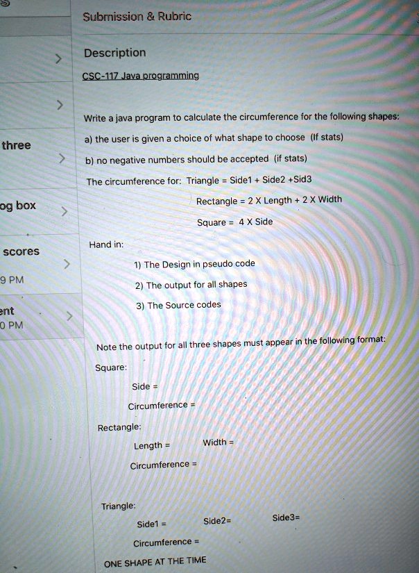submission rubric description csc 117 java programming write a java ...