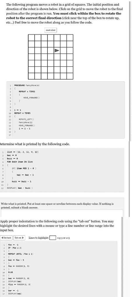 SOLVED: The following program moves a robot in a grid of squares. The ...