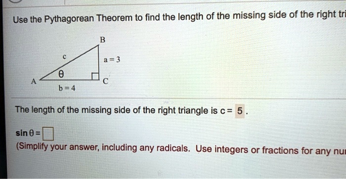 use the pythagorean theorem to find the length of the missing side of ...
