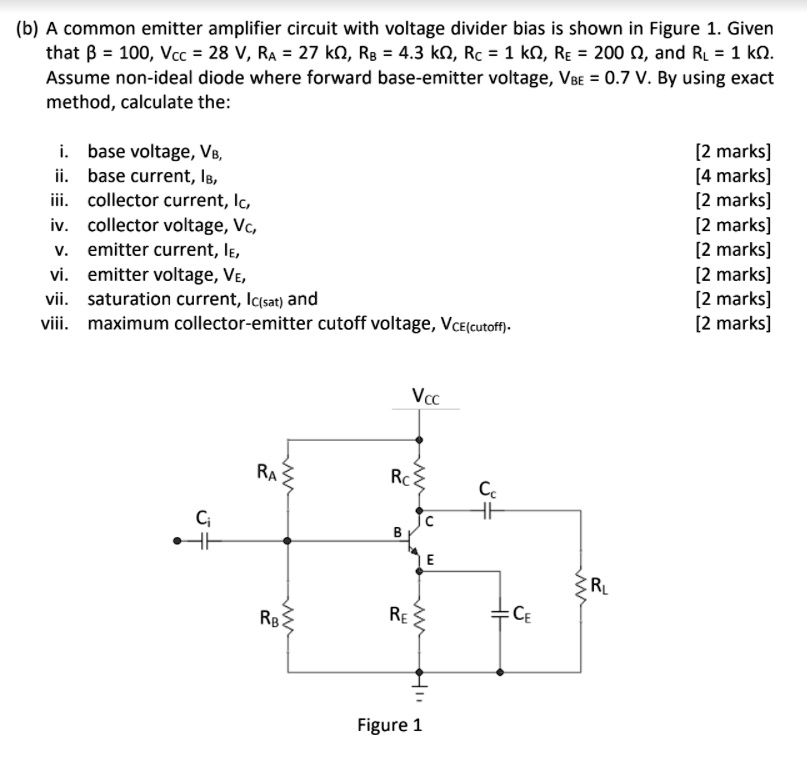 Solved B A Common Emitter Amplifier Circuit With Voltage Divider Bias Is Shown In Figure 1 3034