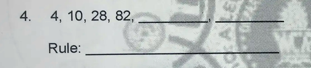 4. 4, 10, 28, 82, , 

Rule: 