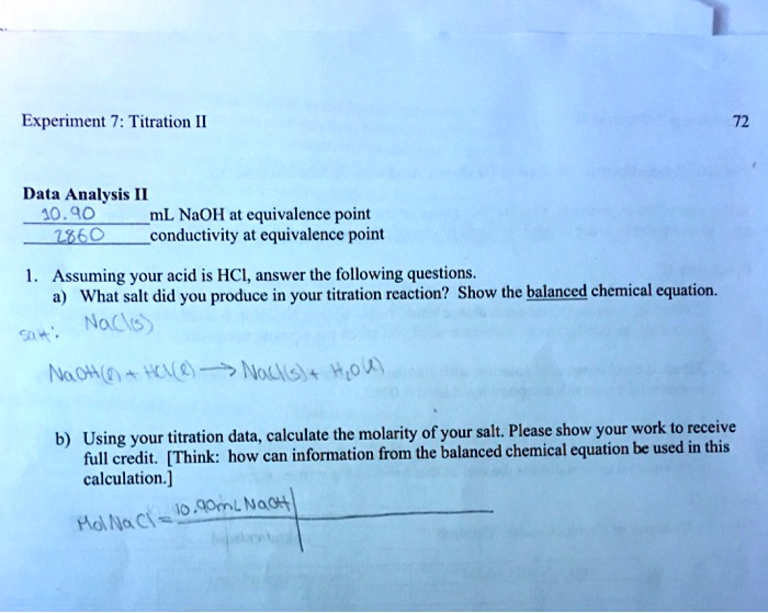 SOLVED Experiment 7 Titration II Data Analysis II 10.40 mL NaOH at