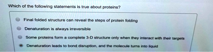 Which Of The Following Statements Concerning Protein Structure Is Incorrect SOLVED: Which of the following statements are true about proteins? The