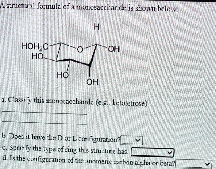 Solved A Structural Formula Of A Monosaccharide Is Shown Below Hoh2c Ho Oh Ho Oh Classify This