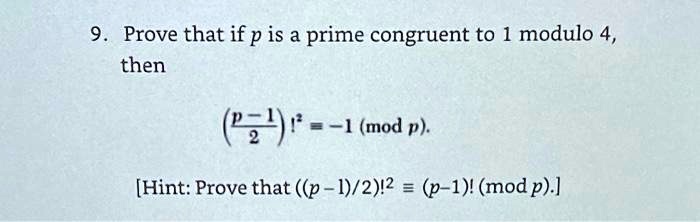 prove that if p is a prime congruent to 1 modulo 4 then 24 1 mod p hint ...