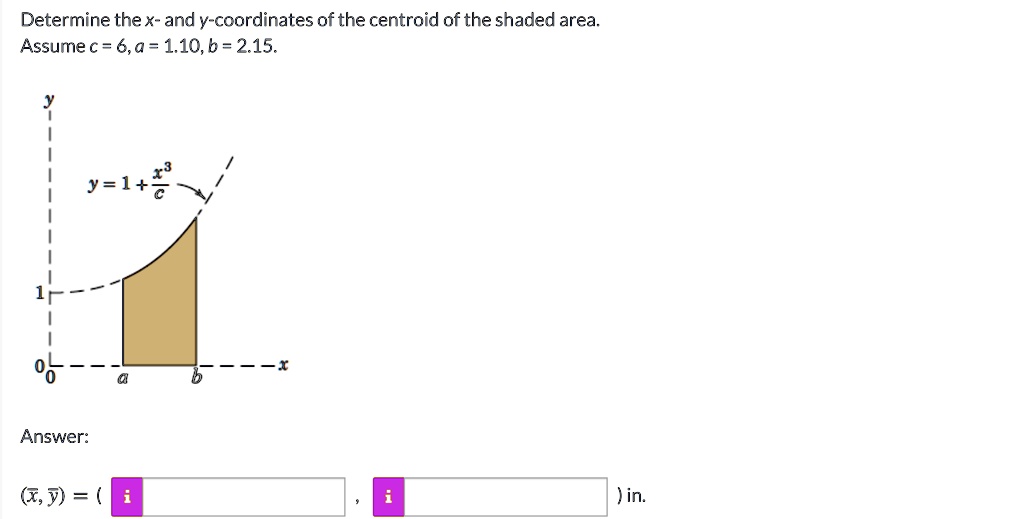 Solved Determine The X And Y Coordinates Of The Centroid Of The Shaded Area Assumec 6 A 1 10 6 215 X3 Y L 7 Answer Y In