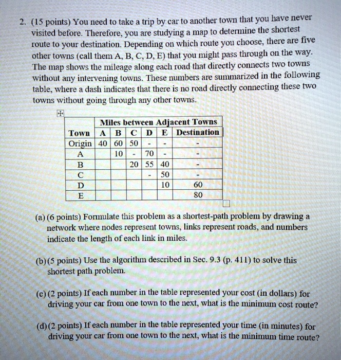 [GET ANSWER] 2. (15 points) You need to take a trip by car to another ...