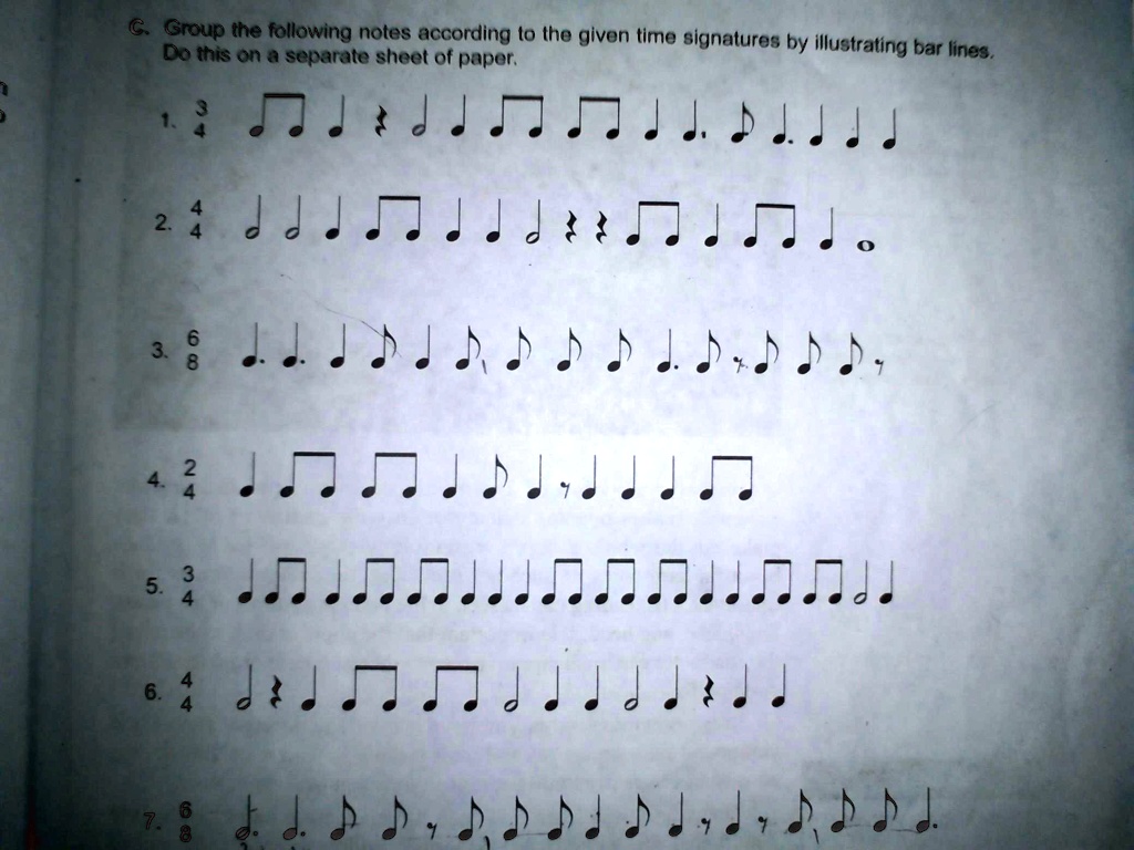 c group the following notes according to the given time signatures by ...