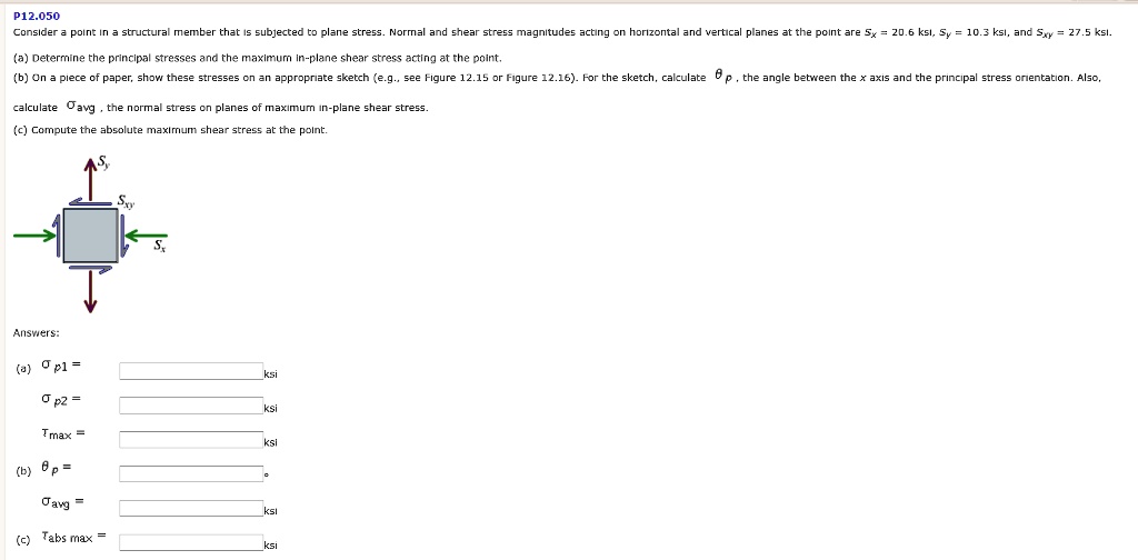 SOLVED: P12.050 (a) Determine the principal stresses and the maximum in ...