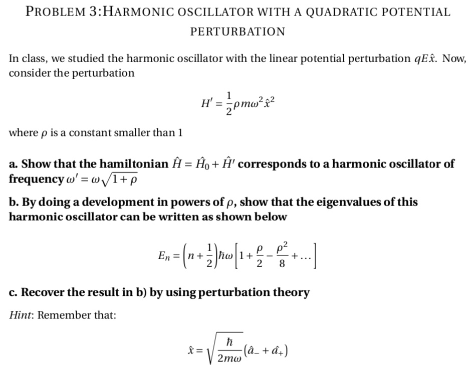 SOLVED PROBLEM 3 HARMONIC OSCILLATOR WITH A QUADRATIC POTENTIAL