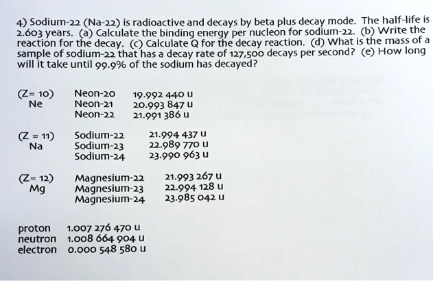 SOLVED: Sodium-22 (Na-22) Is Radioactive And Decays By Beta Plus Decay ...