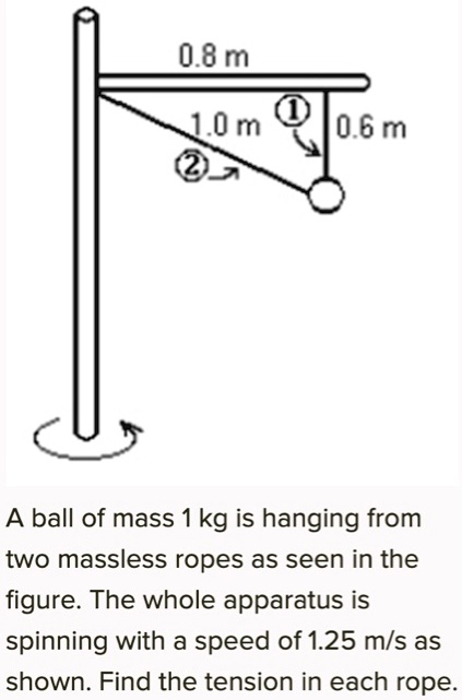 SOLVED:0.8 m L0 m (0.6 m A ball of mass kg is hanging from two massless ...