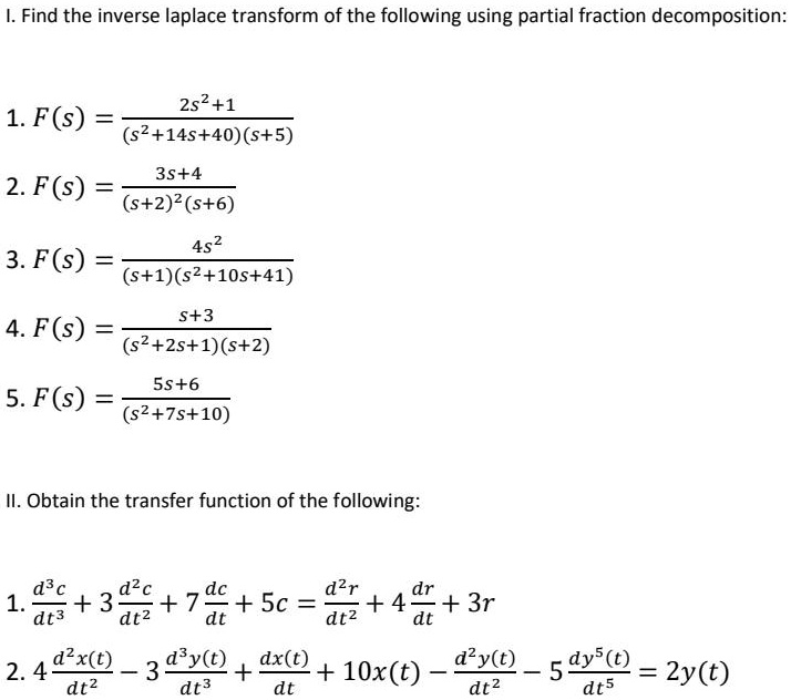 SOLVED: L. Find the inverse Laplace transform of the following using ...